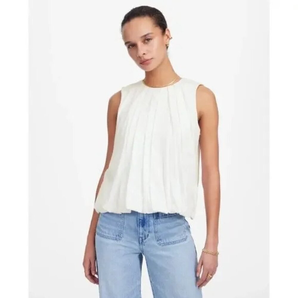 Madewell Sleeveless Crewneck Bubble Top White Pullover Lined Stretch Cotton XXS